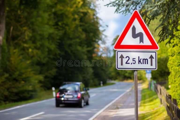 Cuáles son las multas por manejar en ruta siendo principiante 3 auto en carretera con senal de advertencia