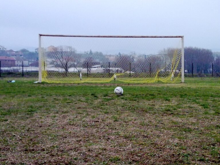 campo de futbol con arco y balon