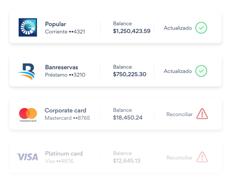 cuentas bancarias y saldo en pantalla