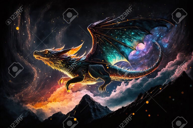 dragon volando sobre un paisaje nocturno