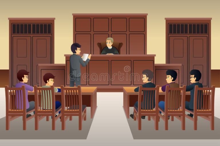 escena de un juicio en un tribunal