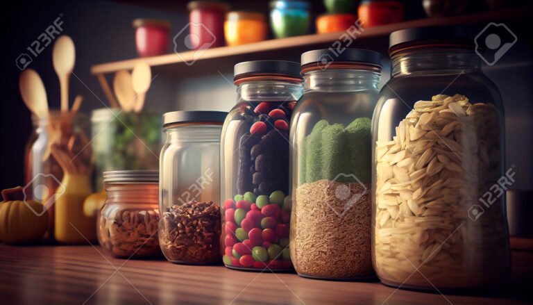 frascos de vidrio llenos de alimentos a granel