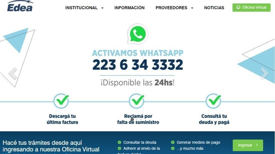 Qué servicios ofrece EDEA en su sitio web de Mar del Plata