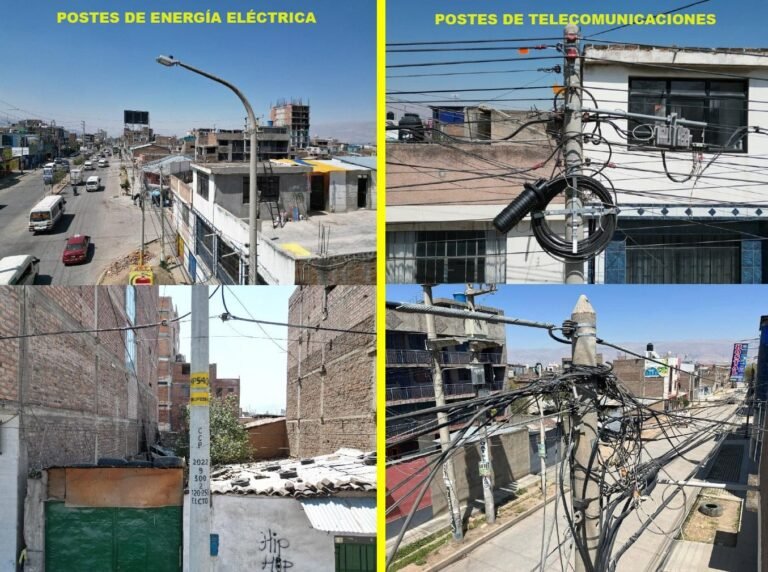 movil y cables de telecomunicaciones en ciudad
