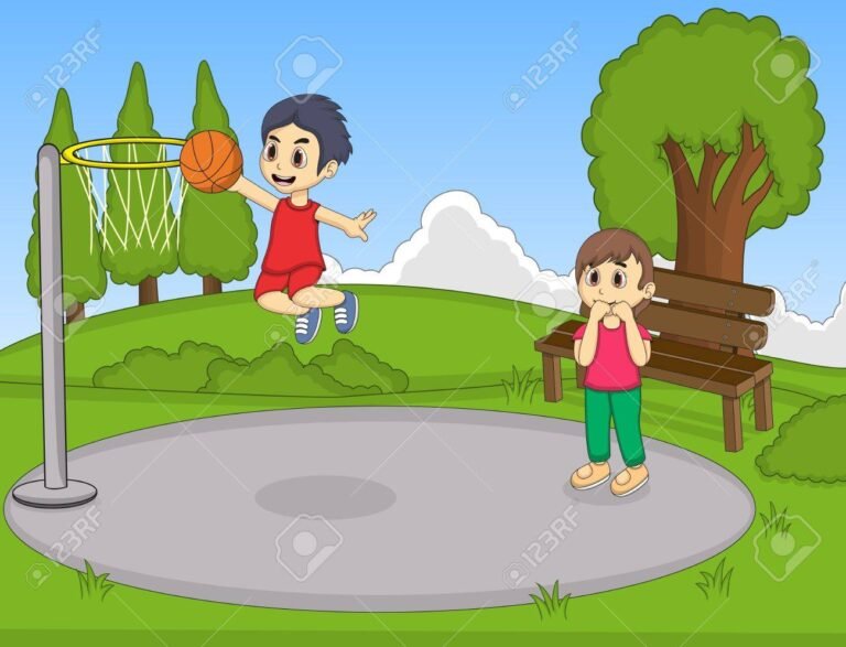 ninos jugando al baloncesto en el parque