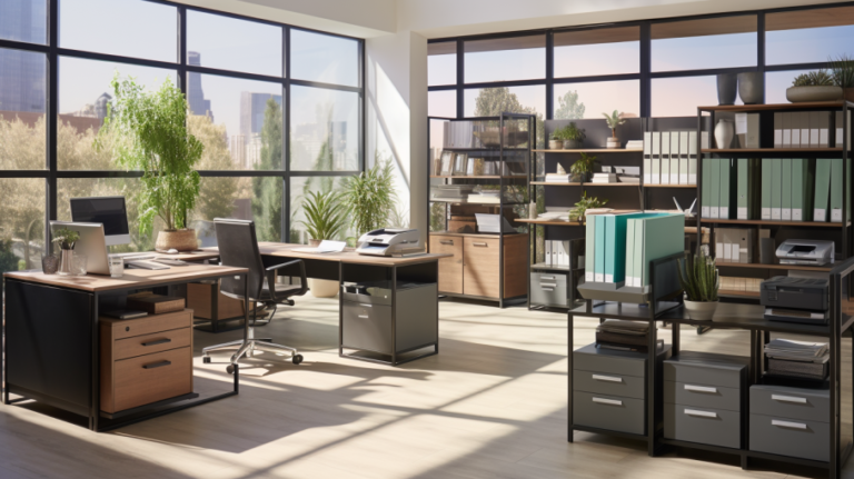 oficina moderna con documentos digitales organizados