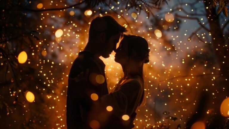 pareja romantica en un escenario iluminado
