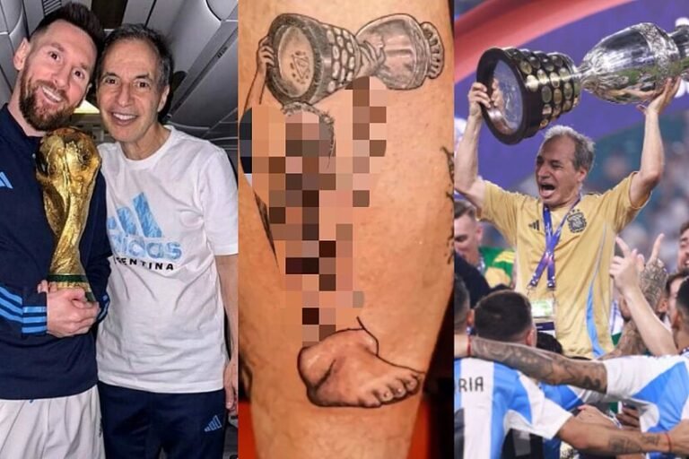 tatuaje de un jugador levantando trofeo